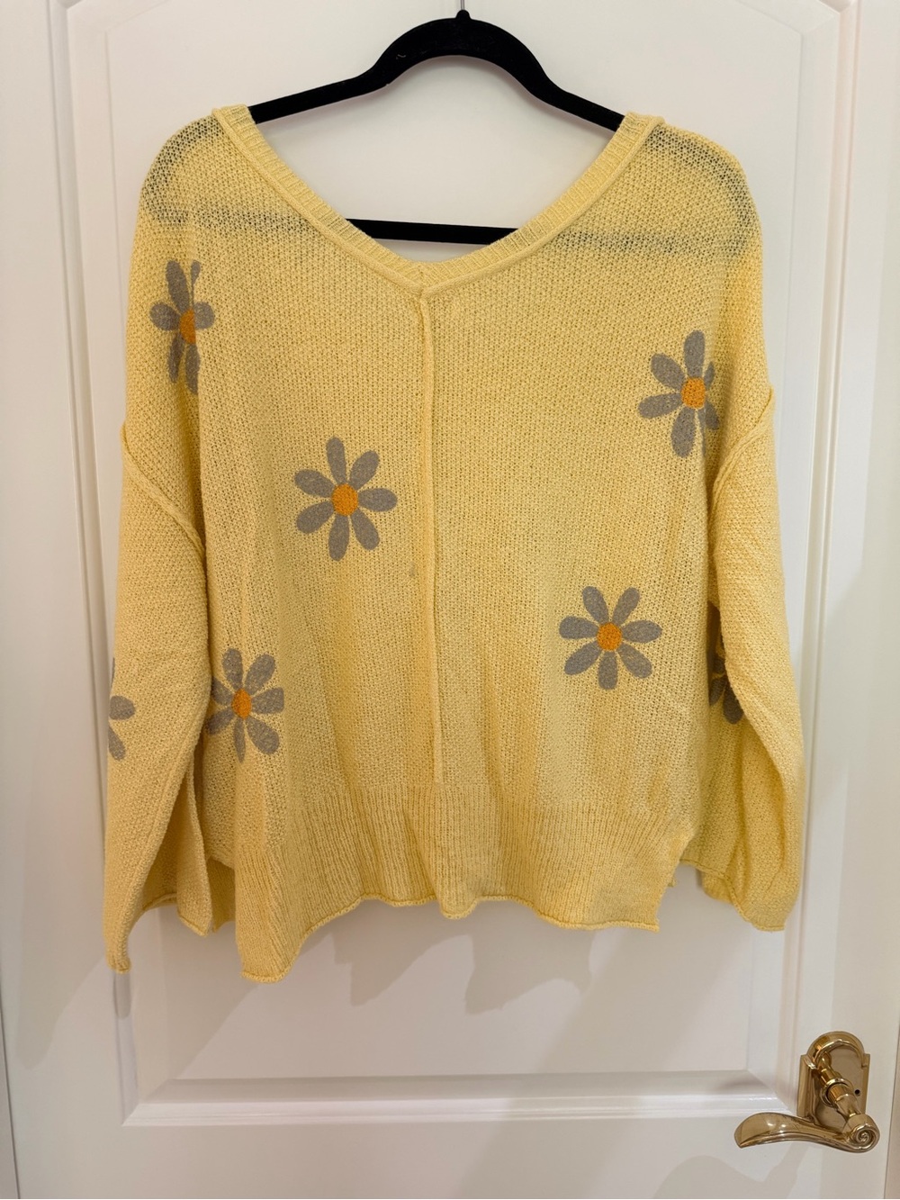 POL Yellow Daisy Knit V-Neck Sweater - Picture 3 of 3